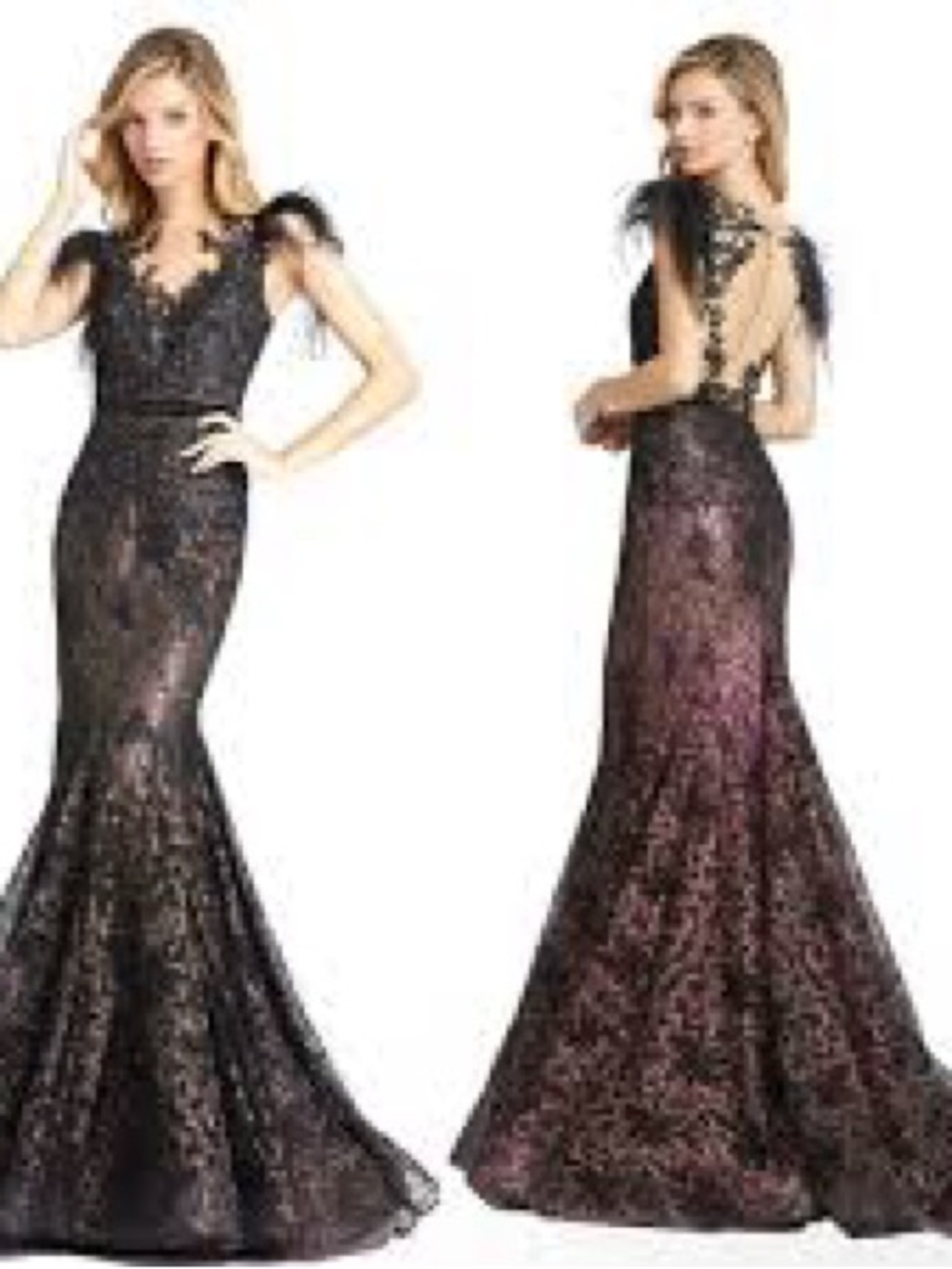 Mac Duggal Black and Deep Purple Lace Mermaid Gown 1172 - Picture 2 of 15